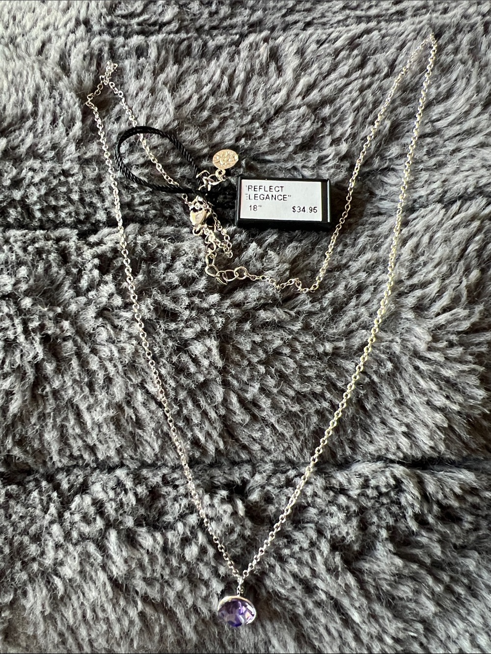 Reflect Elegance Silver Necklace with Purple Crystal Pendant
